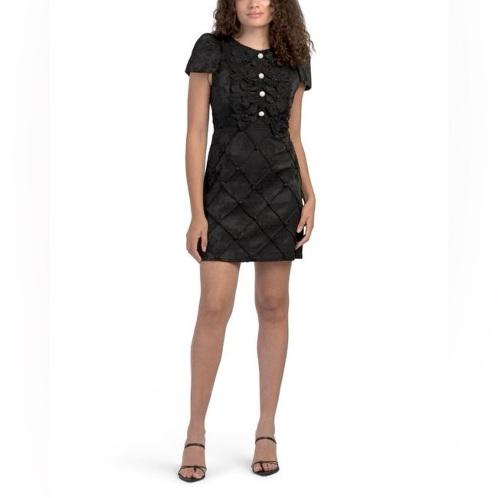 Dalia Macphee black floral aplique beaded dress size M NEW